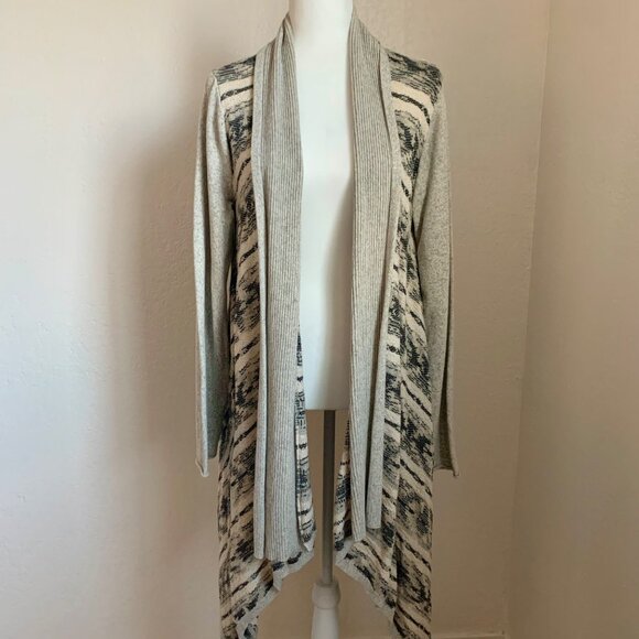 LUCKY BRAND Aztec Open Front Long Cardigan Sweater Grey Multi M - Picture 1 of 7